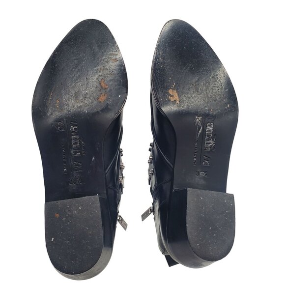 Italy Ivy Kirzhner Women's size 8 US Black Leather Silver Studded Ankle Boots 38 - Picture 3 of 13